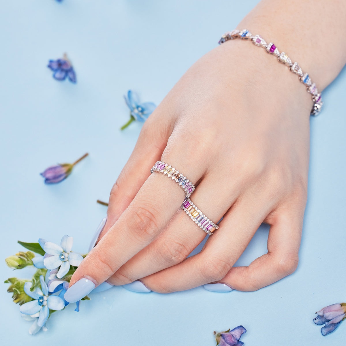 [Rose Jewels]Dainty Kaleidoscopic Emerald Cut Daily Ring