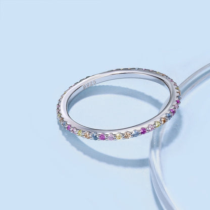 [Rose Jewels]Ornate Colorful Round Cut Tennis Ring