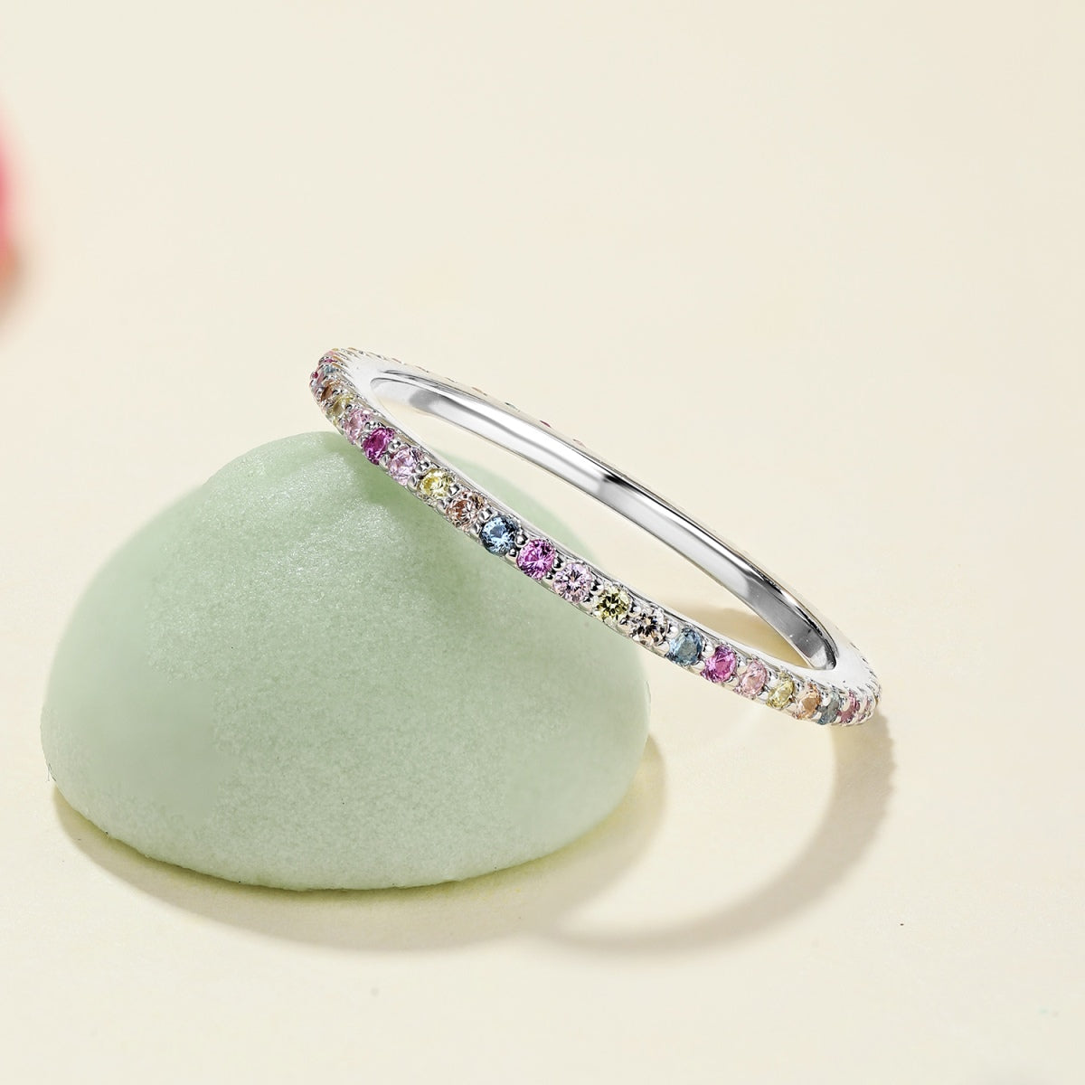 [Rose Jewels]Ornate Colorful Round Cut Tennis Ring