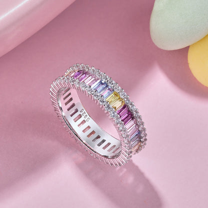 [Rose Jewels]Dainty Kaleidoscopic Emerald Cut Daily Ring