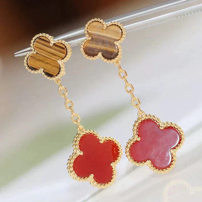 [ROSE]CLOVER  2 MOTIF  TIGER EYE CARNELIAN EARRINGS