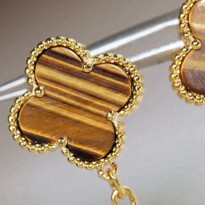 [ROSE]CLOVER  2 MOTIF  TIGER EYE CARNELIAN EARRINGS