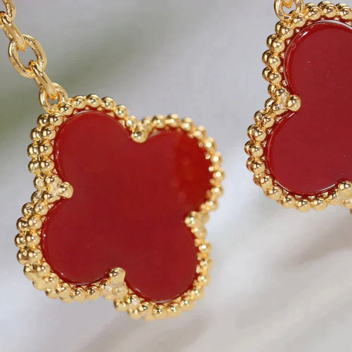 [ROSE]CLOVER  2 MOTIF  TIGER EYE CARNELIAN EARRINGS