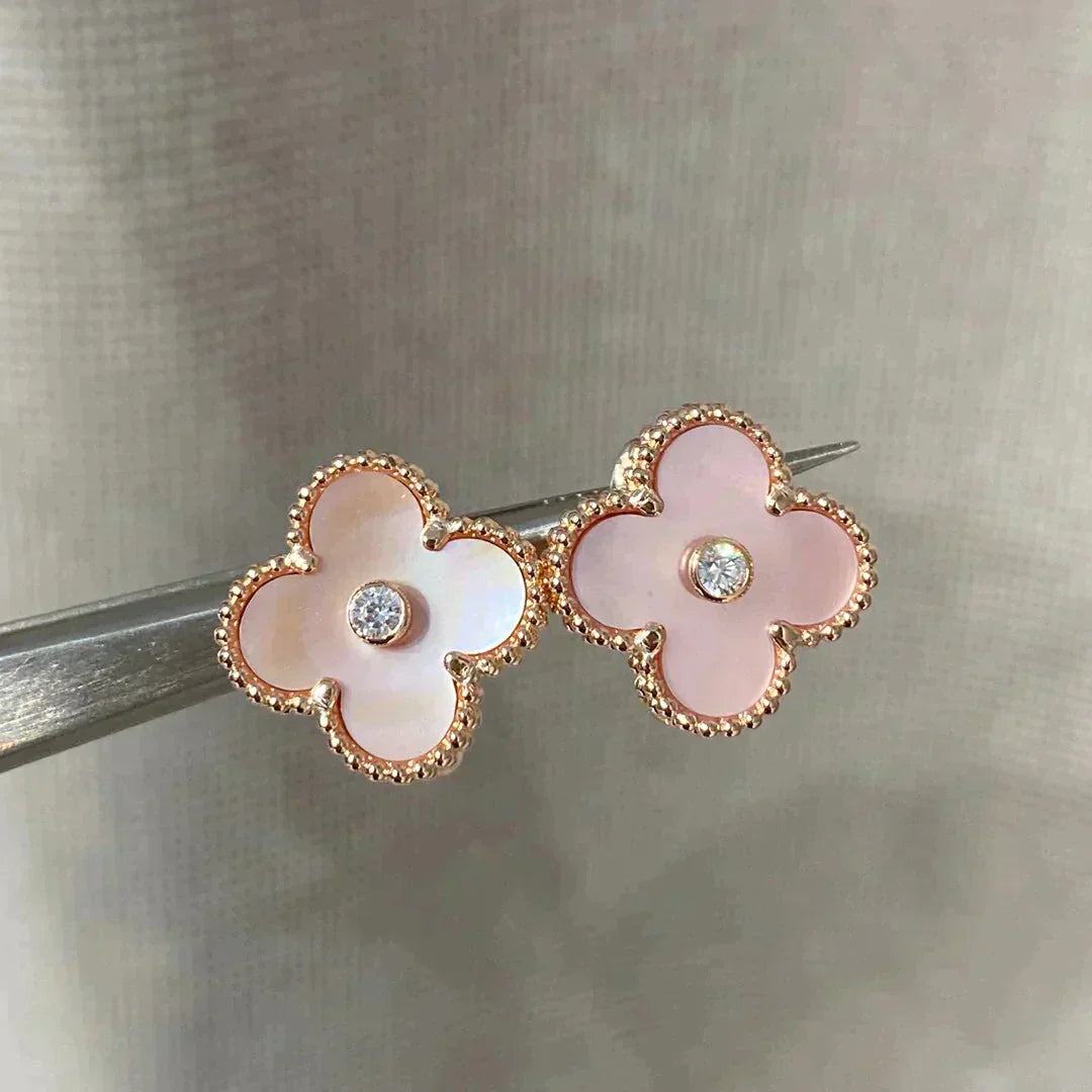 [ROSE]CLOVER MEDIUM 1 MOTIFS  PINK MOP DIAMOND EARRINGS