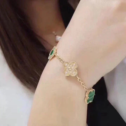 [ROSE]CLOVER  5 MOTIF MALACHITE DIAMOND BRACELET