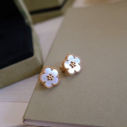 [ROSE]LUCKY PINK GOLD WHITE MOP EARRINGS