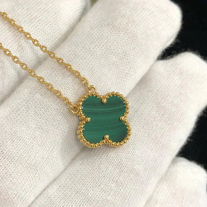 [ROSE]CLOVER 15MM MALACHITE SINGLE FLOWER  NECKLACE