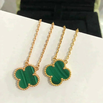 [ROSE]CLOVER 15MM MALACHITE SINGLE FLOWER  NECKLACE