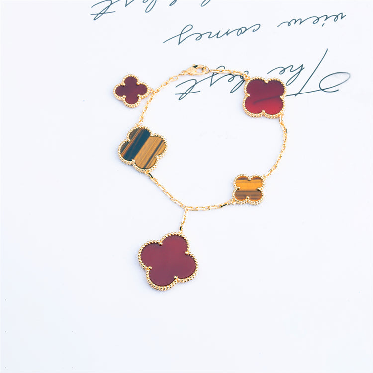 [ROSE]CLOVER BRACELET 5 MOTIFS CARNELIAN TIGER EYE