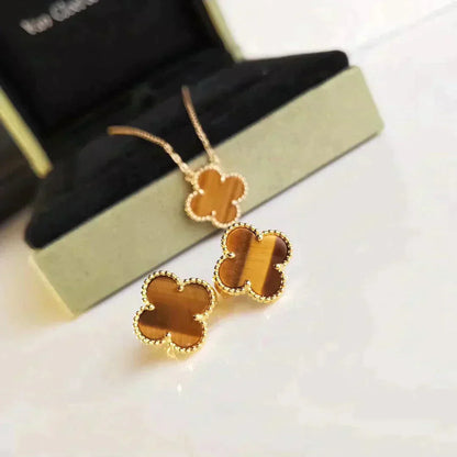 [ROSE]CLOVER MEDIUM 1 MOTIFS TIGER EYE EARRINGS