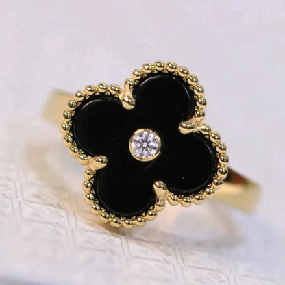 [ROSE]CLOVER ONYX RING GOLD DIAMOND