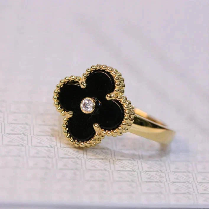 [ROSE]CLOVER ONYX RING GOLD DIAMOND