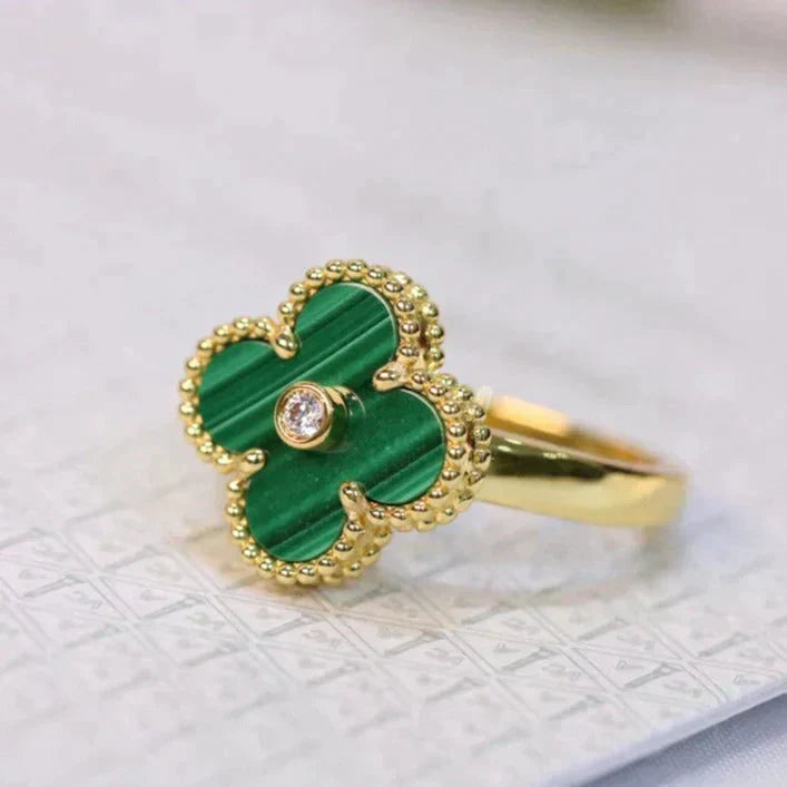 [ROSE]CLOVER MALACHITE RING GOLD DIAMOND