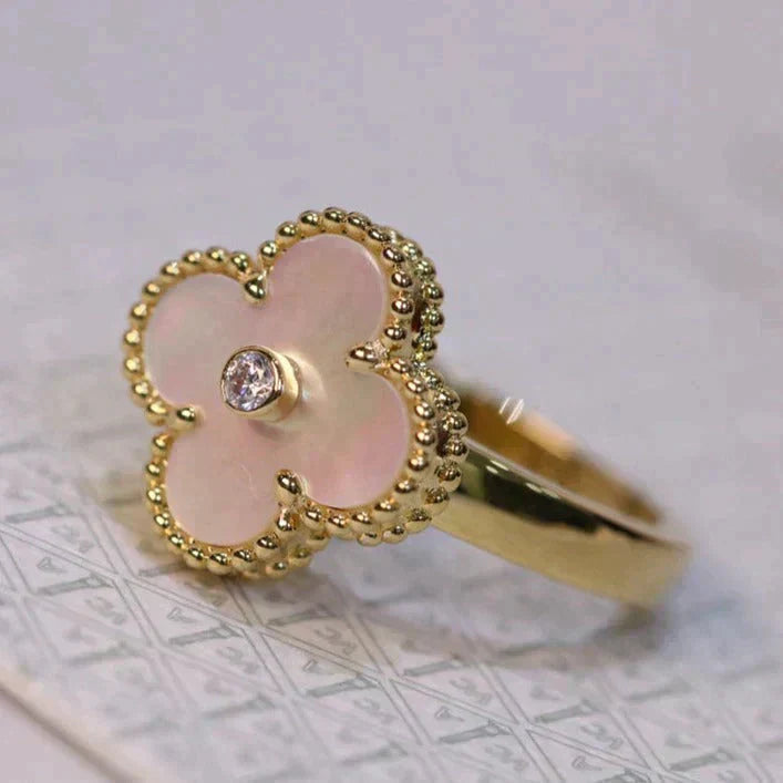 [ROSE]CLOVER PINK MOP RING GOLD DIAMOND