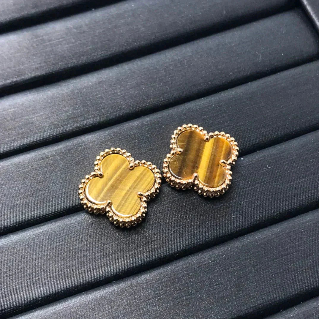 [ROSE]CLOVER MEDIUM 1 MOTIFS TIGER EYE EARRINGS