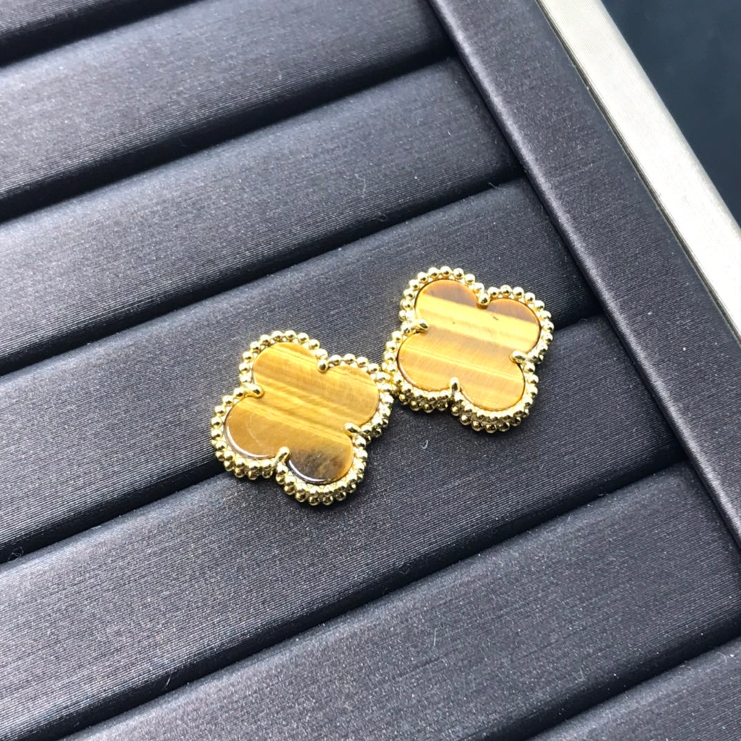 [ROSE]CLOVER MEDIUM 1 MOTIFS TIGER EYE EARRINGS