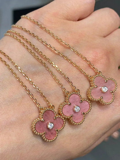 [ROSE]CLOVER 15MM DIAMOND RHODONITE NECKLACE