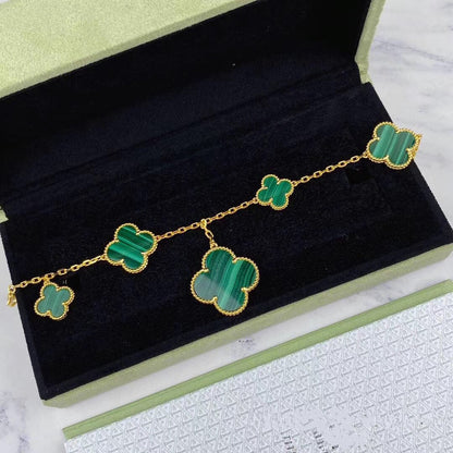 [ROSE]MAGIC CLOVER MALACHITE GOLD BRACELET 5 MOTIFS