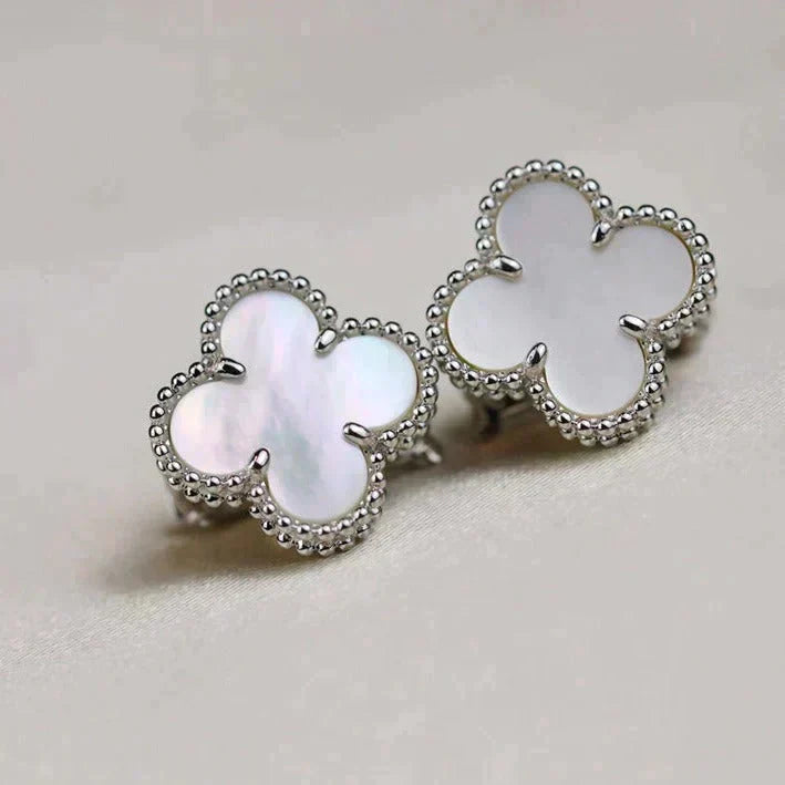 [ROSE]CLOVER MEDIUM 1 MOTIFS  WHITE MOP EARRINGS SILVER