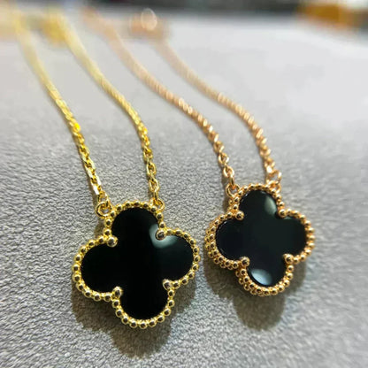 [ROSE]CLOVER 15MM BLACK ONYX SINGLE FLOWER NECKLACE