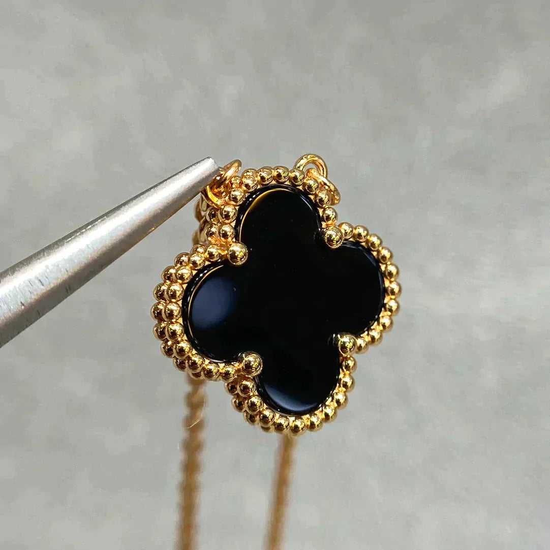 [ROSE]CLOVER 15MM BLACK ONYX SINGLE FLOWER NECKLACE