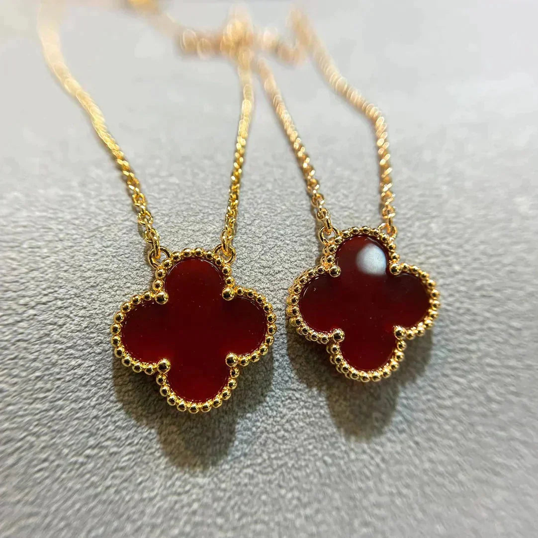 [ROSE]CLOVER 15MM CARNELIAN SINGLE FLOWER NECKLACE