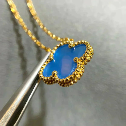 [ROSE]CLOVER 15MM BLUE AGATE NECKLACE