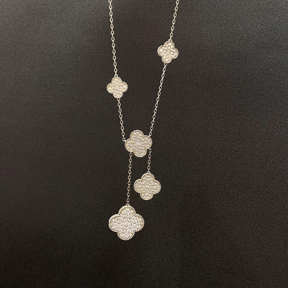 [ROSE]CLOVER 5 MOTIFS SILVER DIAMONDS NECKLACE