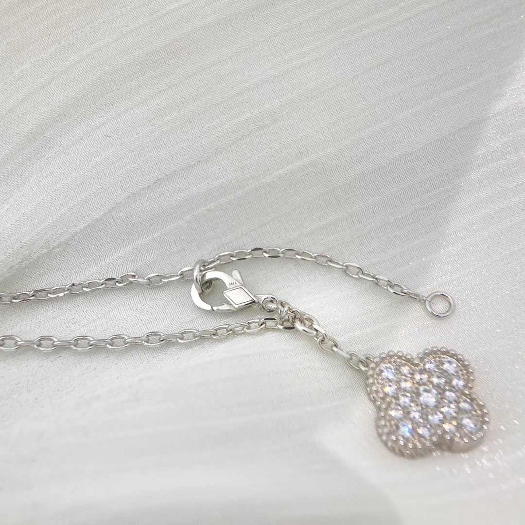 [ROSE]CLOVER 5 MOTIFS SILVER DIAMONDS NECKLACE