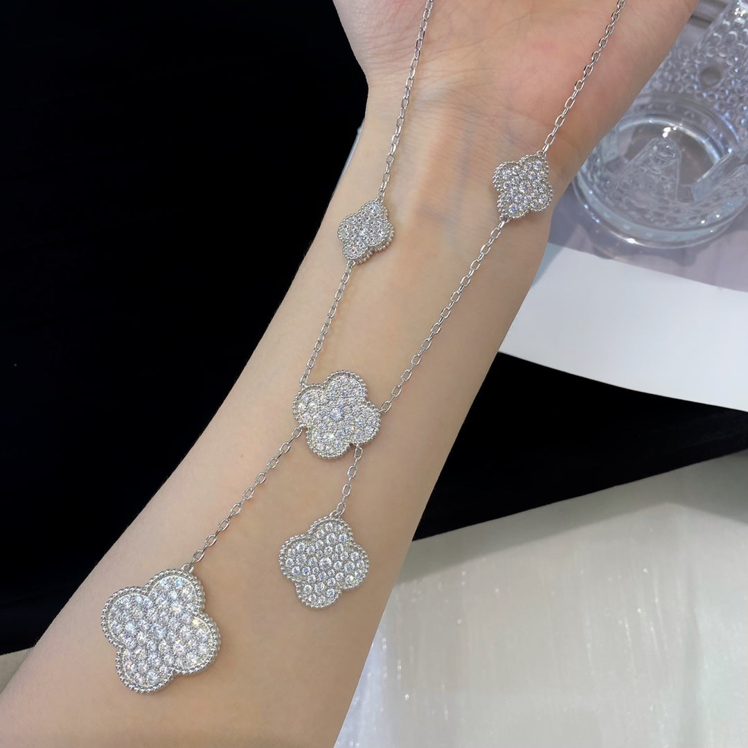 [ROSE]CLOVER 5 MOTIFS SILVER DIAMONDS NECKLACE