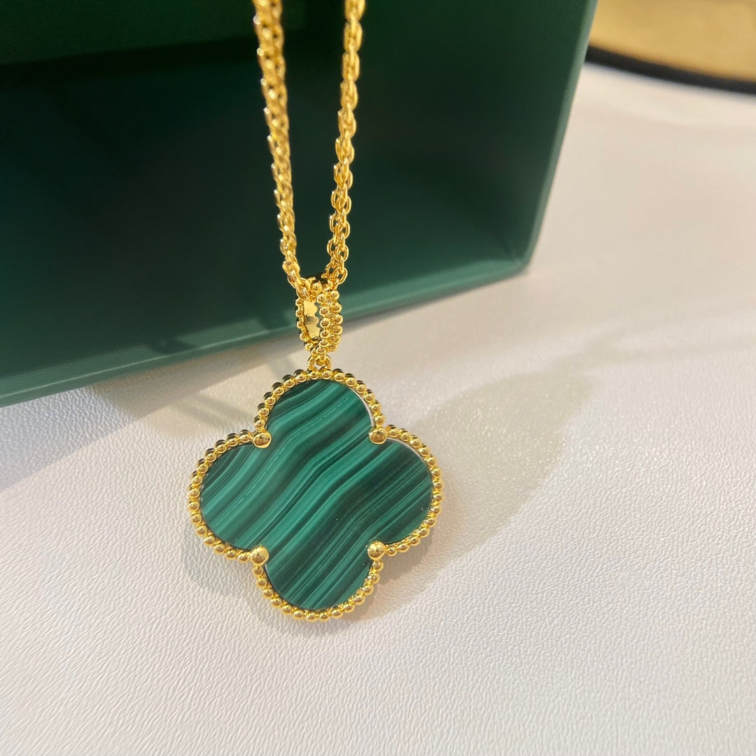 [ROSE]CLOVER 25MM MALACHITE GOLD NECKLACE