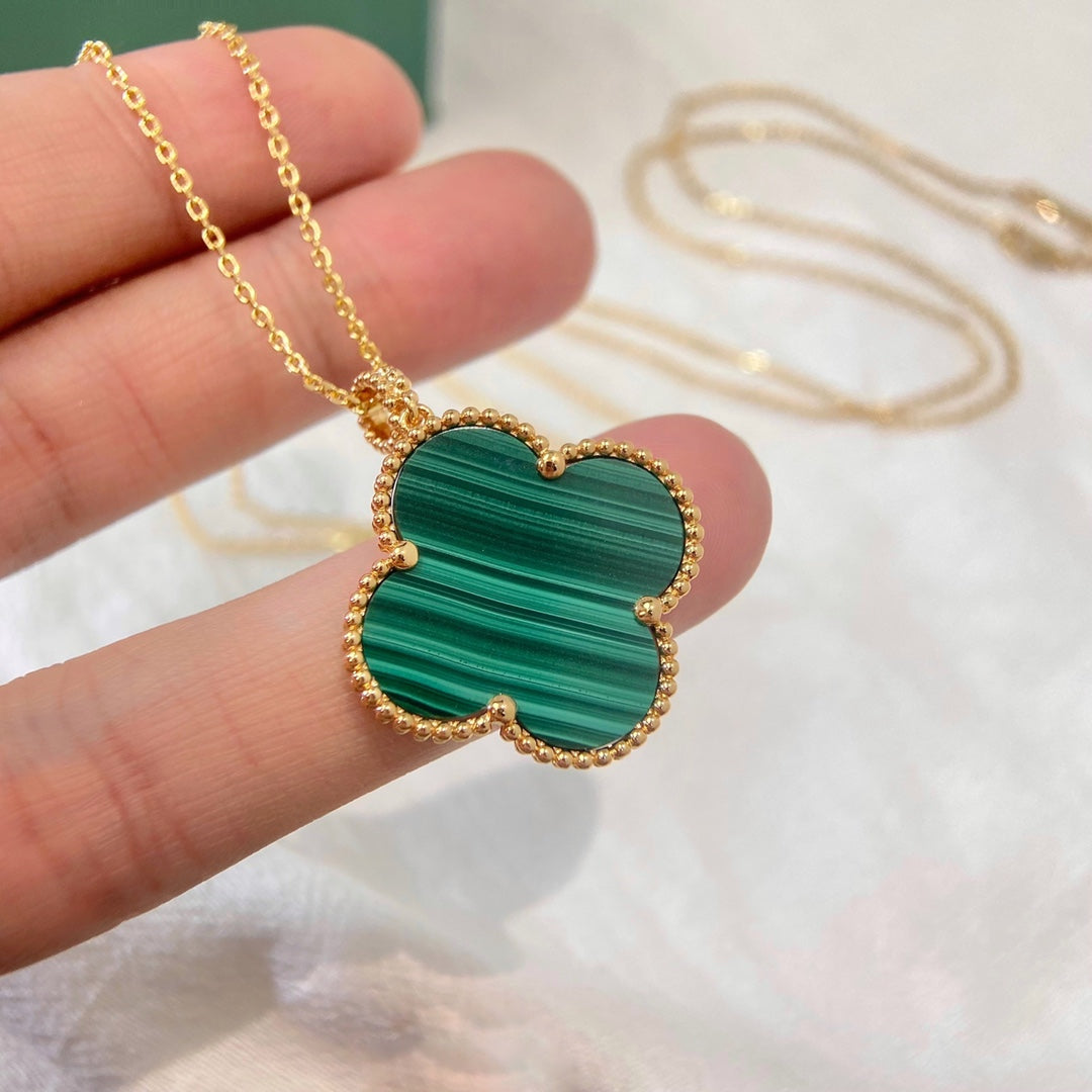 [ROSE]CLOVER 25MM MALACHITE GOLD NECKLACE