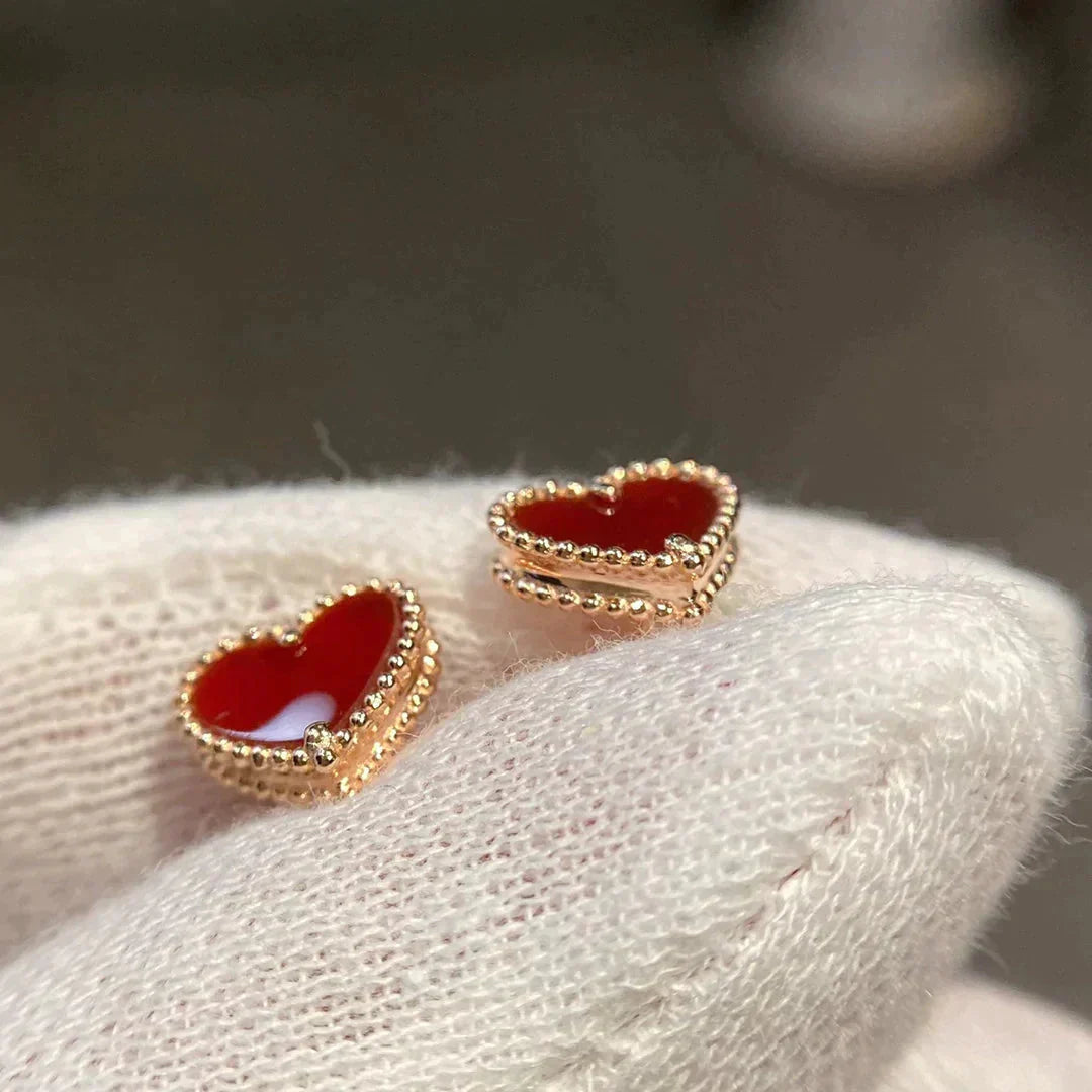 [ROSE]HEART CARNELIAN STUD EARRINGS