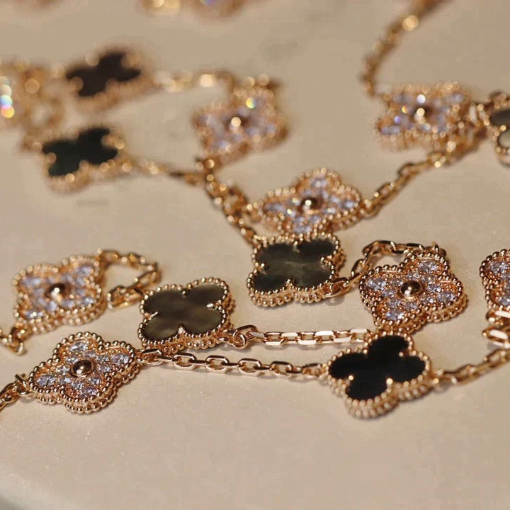 [ROSE]CLOVER 20 MOTIFS DARK MOP DIAMOND  NECKLACE