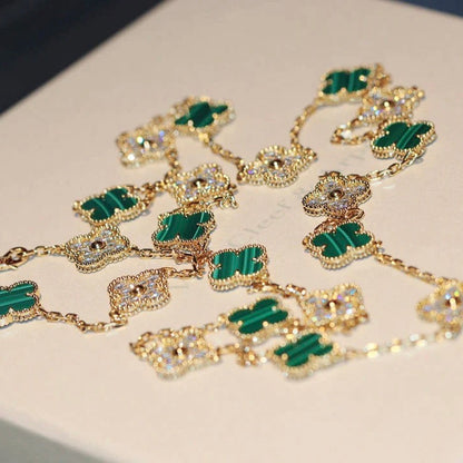 [ROSE]CLOVER 20 MOTIFS MALACHITE DIAMOND NECKLACE