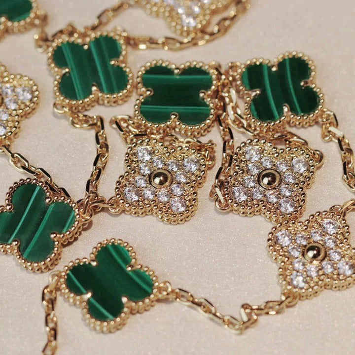 [ROSE]CLOVER 20 MOTIFS MALACHITE DIAMOND NECKLACE