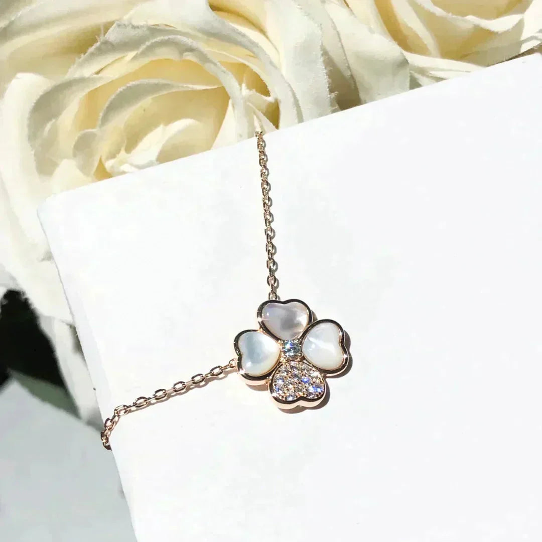 [ROSE]CLOVER MOP DIAMOND ROSE GOLD NECKLACE