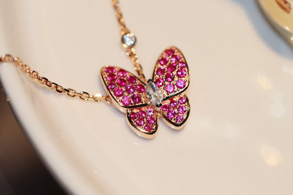 [ROSE]BUTTERFLY RED DIAMOND ROSE GOLD NECKLACE