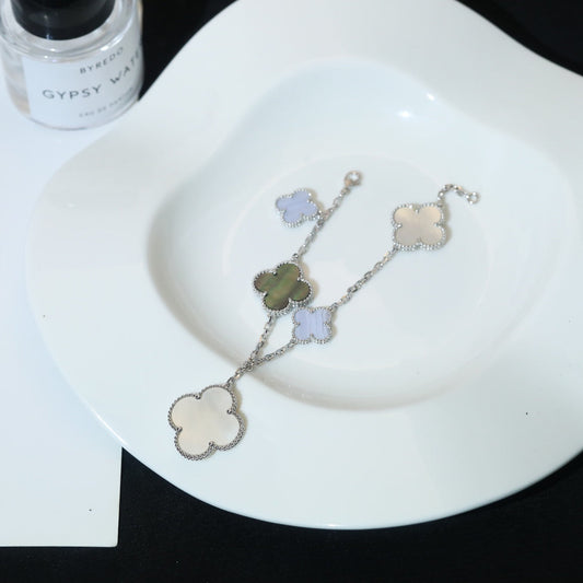 [ROSE]CLOVER BRACELET 5 MOTIFS MOP CHALCEDONY SILVER