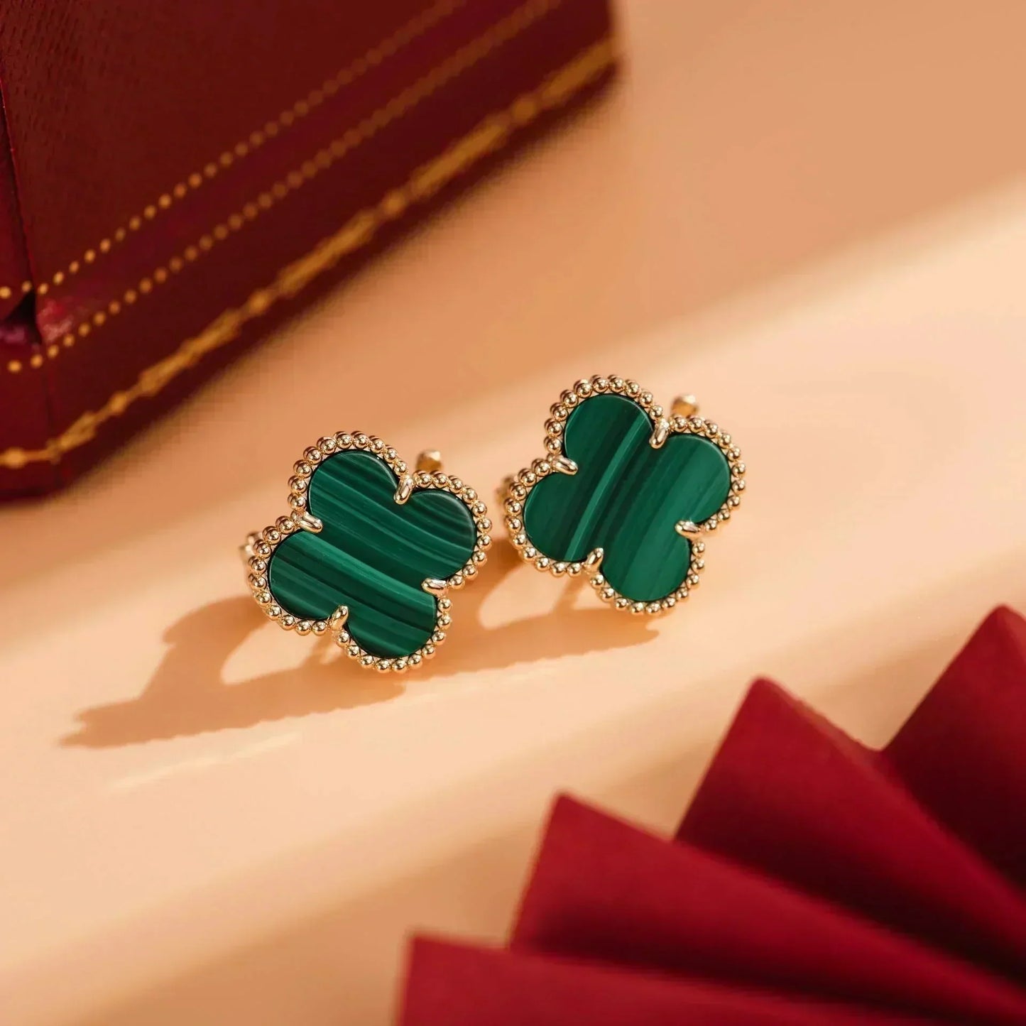 [ROSE]CLOVER MEDIUM 1 MOTIFS MALACHITE  EARRINGS