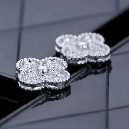 [ROSE]CLOVER 1 MOTIFS DIAMOND STUD EARRINGS SILVER