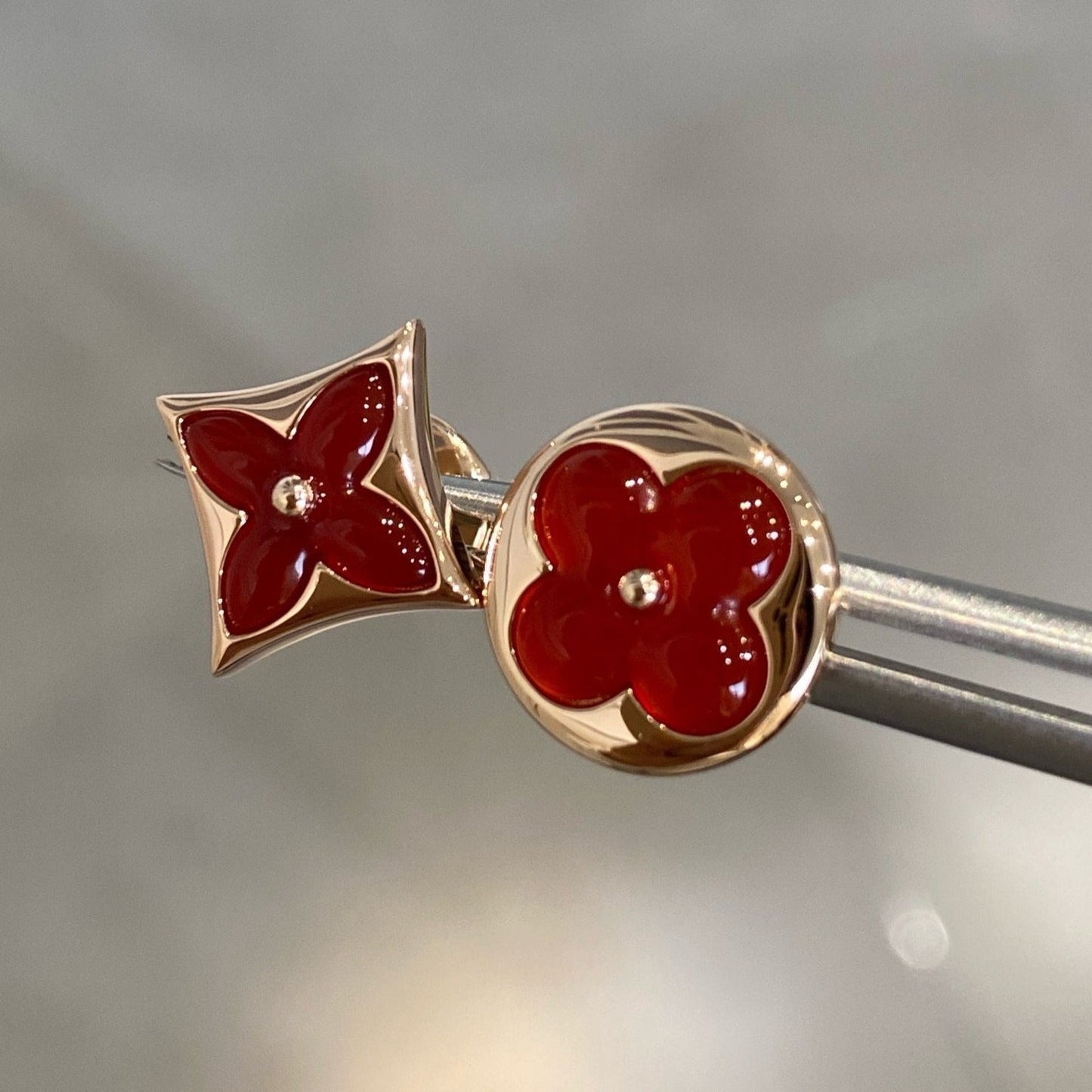 [Rose Jewels]STAR AND SUN PINK GOLD CARNELIAN STUD EARRINGS