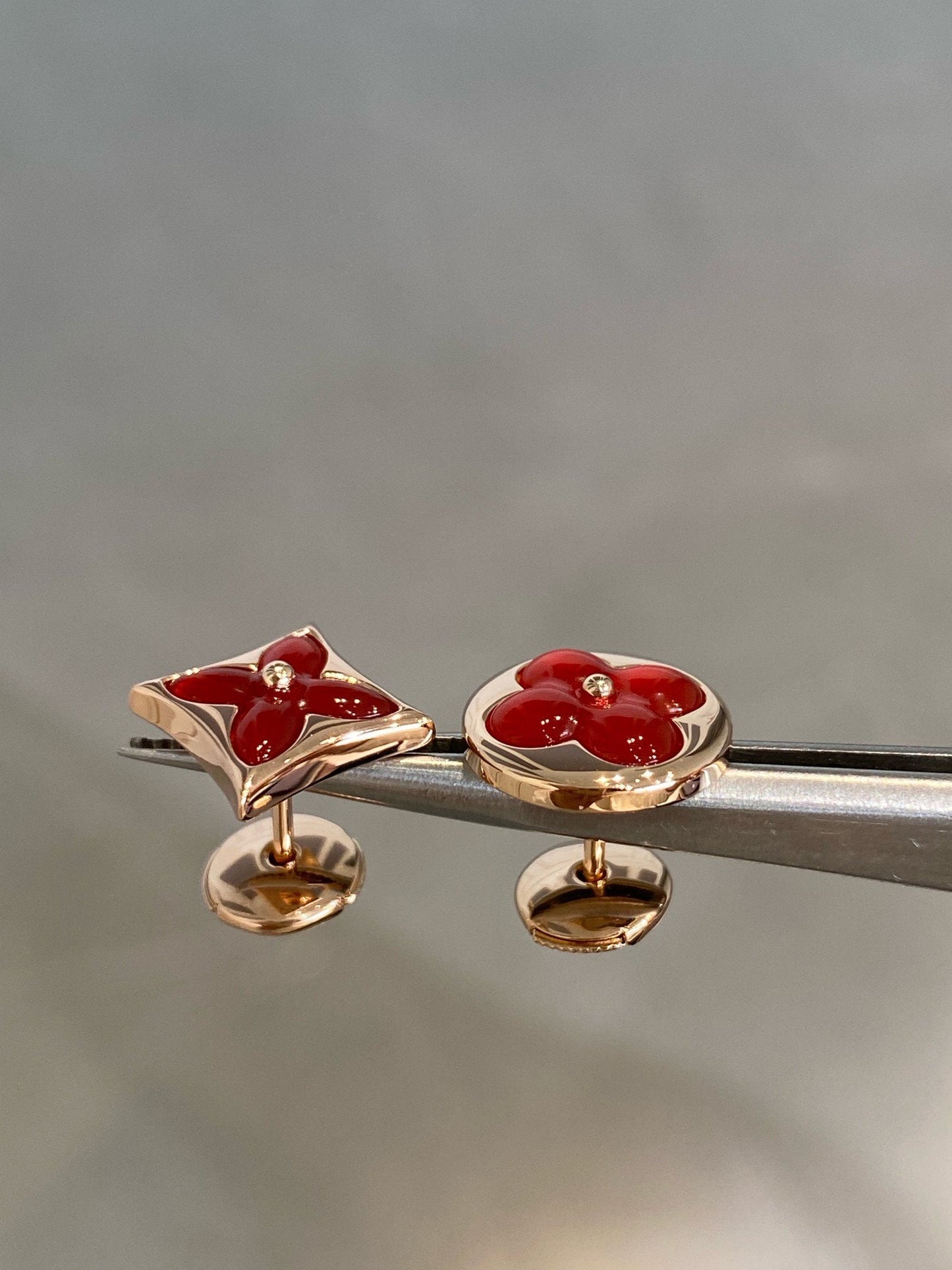 [Rose Jewels]STAR AND SUN PINK GOLD CARNELIAN STUD EARRINGS