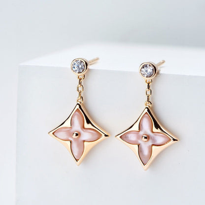 [Rose Jewels]DOUBLE STAR PINK GOLD MOP DROP EARRINGS