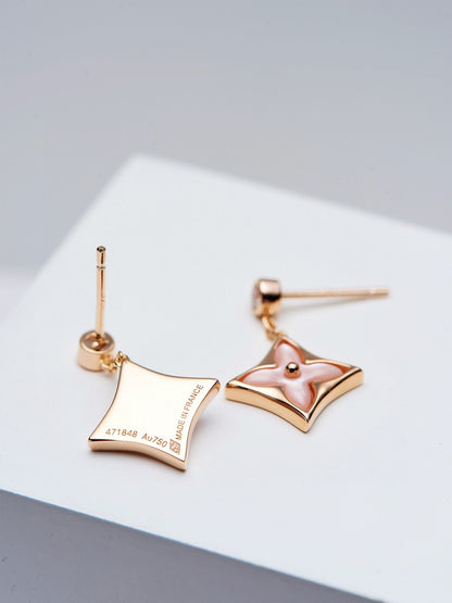 [Rose Jewels]DOUBLE STAR PINK GOLD MOP DROP EARRINGS