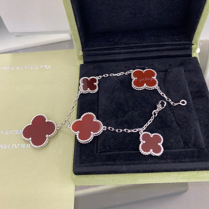 [ROSE]CLOVER 5 MOTIFS SIVLER CARNELIAN BRACELET