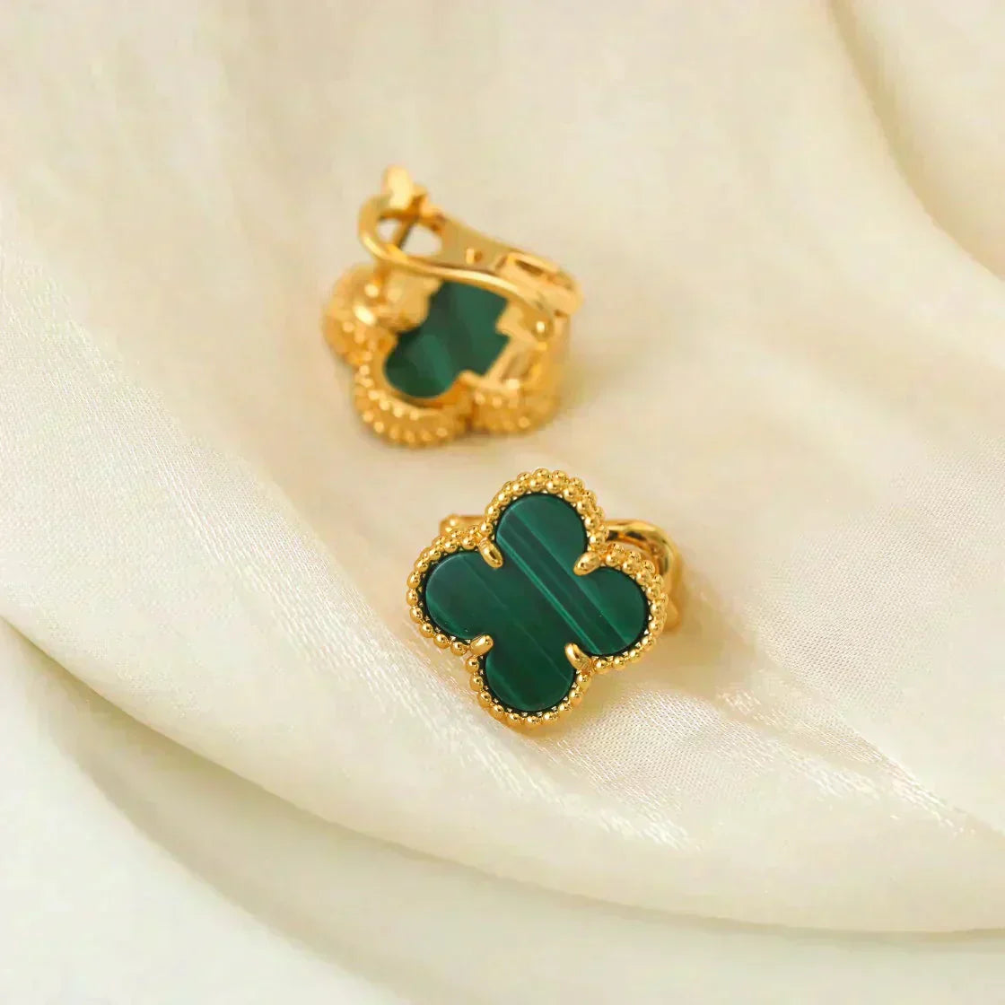 [ROSE]CLOVER MEDIUM 1 MOTIFS MALACHITE  EARRINGS