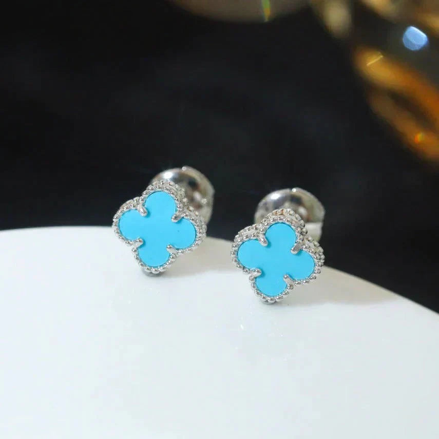 [ROSE]CLOVER MINI 9.5MM ONYX STUD EARRINGS SILVER