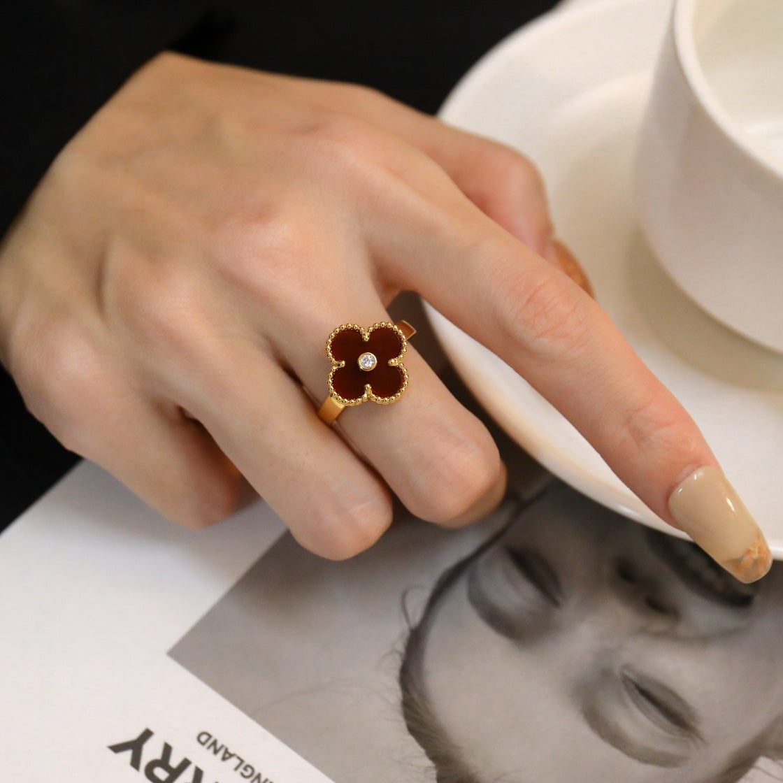 [ROSE]CLOVER CARNELIAN RING ROSE GOLD DIAMOND