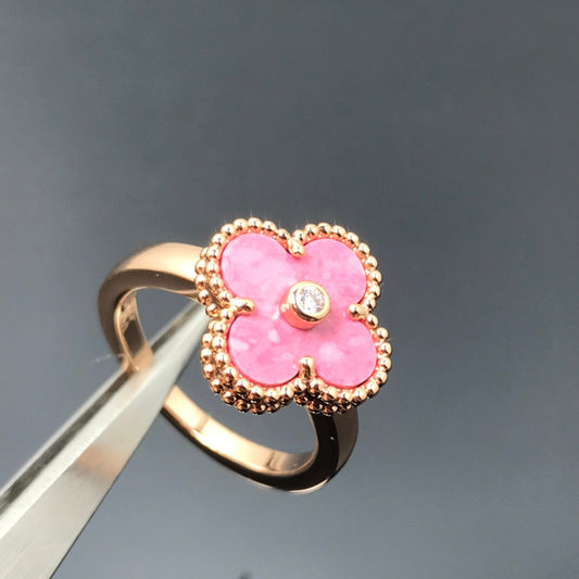 [ROSE]CLOVER RHODONITE ROSE GOLD RING